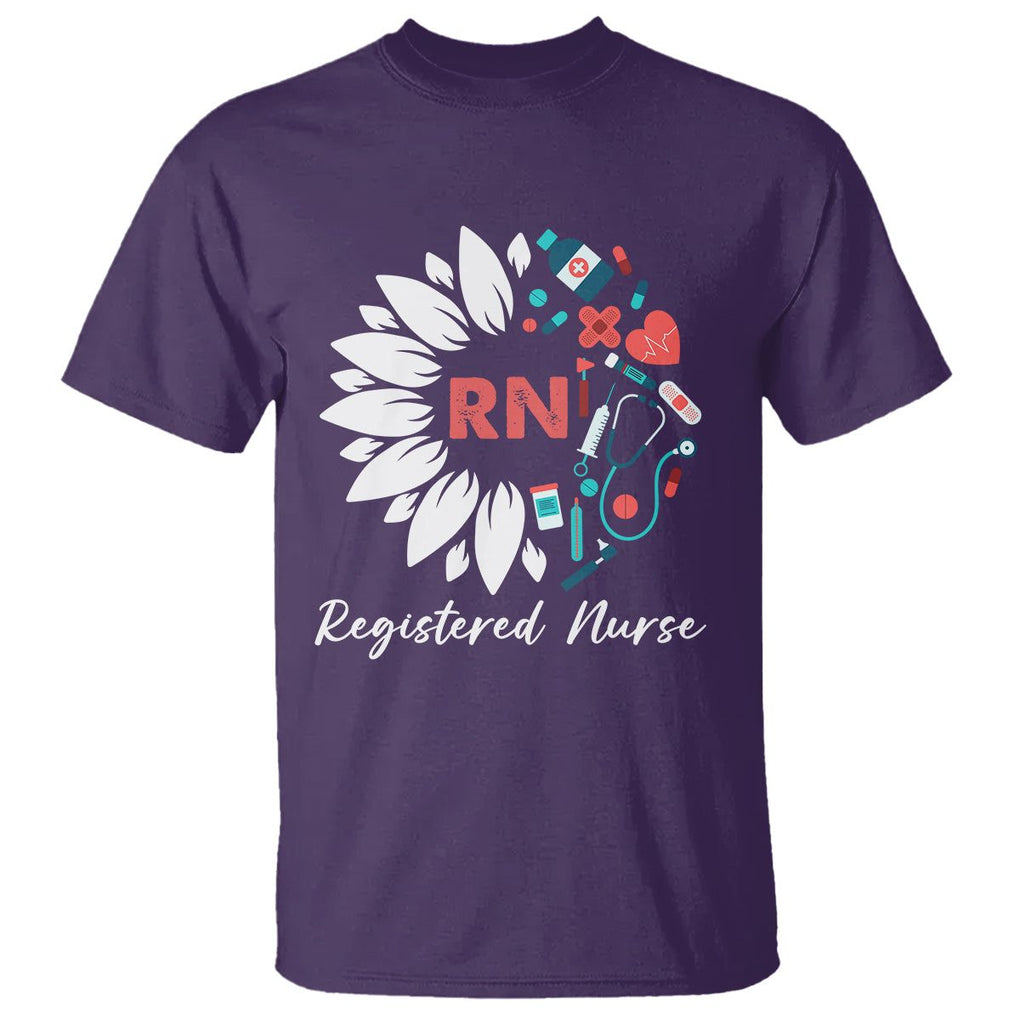 Registered Nurse T Shirt RN Pride Scrub Life Empowering Caregivers Sunflower TS02 Purple Printyourwear