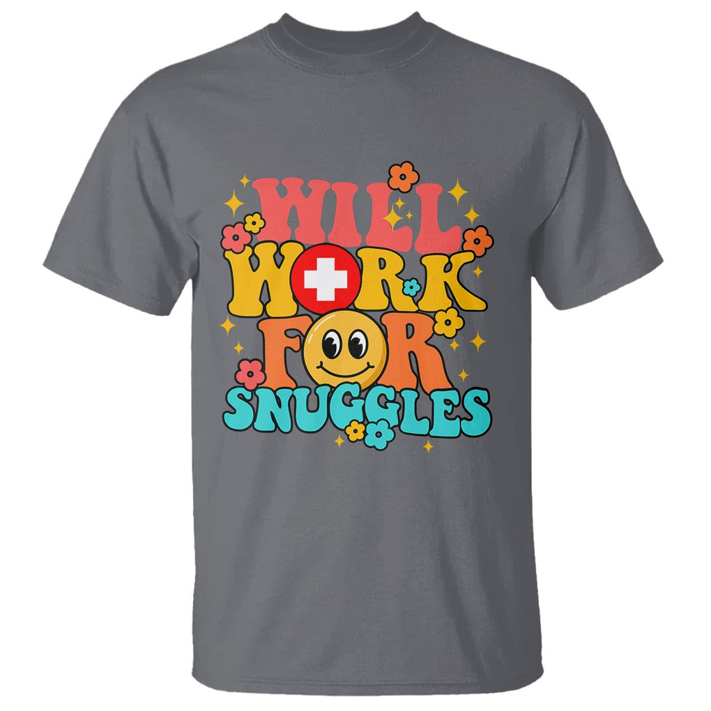 NICU Nurse T Shirt Will Work For Snuggles Labor & Delivery Life Retro Groovy TS02 Charcoal Printyourwear
