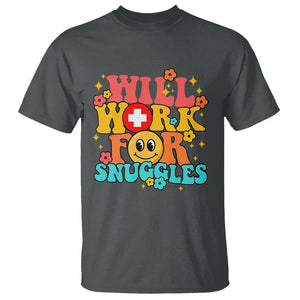NICU Nurse T Shirt Will Work For Snuggles Labor & Delivery Life Retro Groovy TS02 Dark Heather Printyourwear