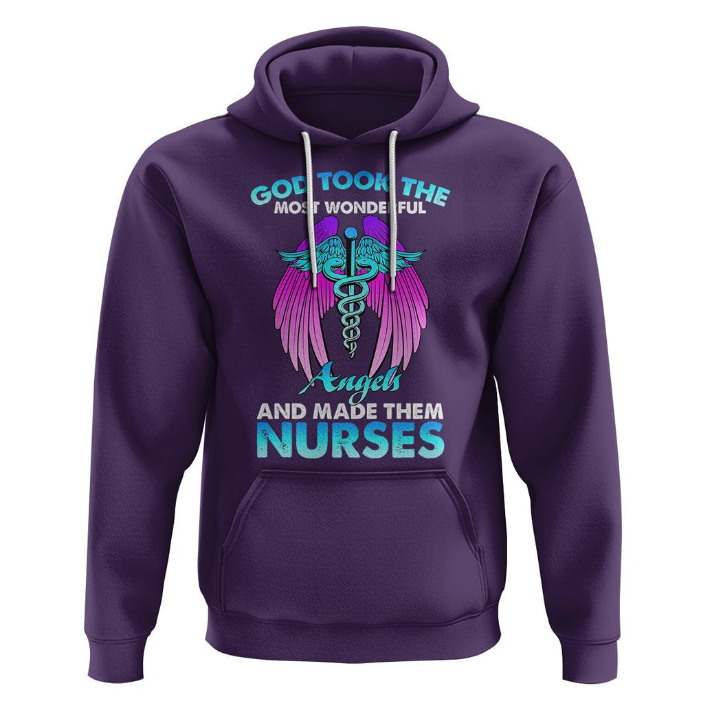 Proud Nurse Hoodie God Took The Most Wonderful Angels And Made Them Nurses Empowering Caregivers TS02 Purple Printyourwear