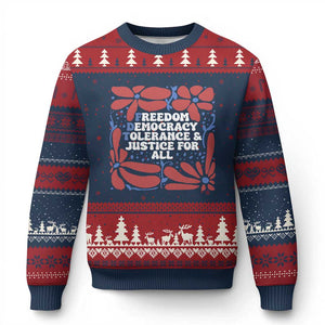 Subtle FDT Ugly Christmas Sweater Freedom Democracy Tolerence and Justice For All TS02 Navy Red Print Your Wear
