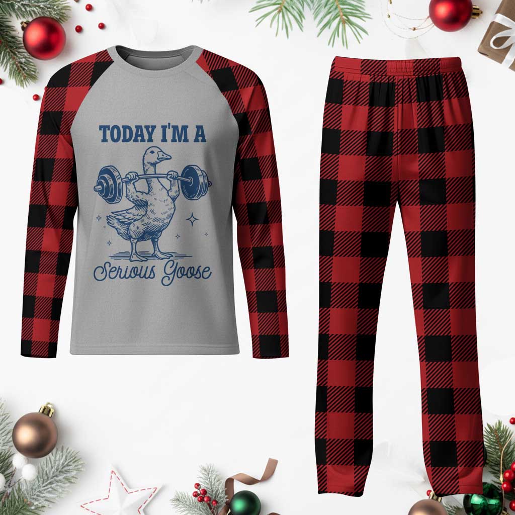 Funny Workout Silly Goose Plaid Pajama Set Today I'm A Serious Goose Lifting Weights Gym TS02 Buffalo Plaid Print Your Wear