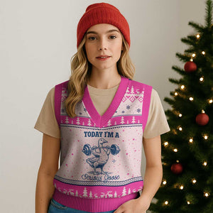 Funny Workout Silly Goose V-Neck Knit Sweater Vest Today I'm A Serious Goose Lifting Weights Gym TS02 Hot Pink Print Your Wear