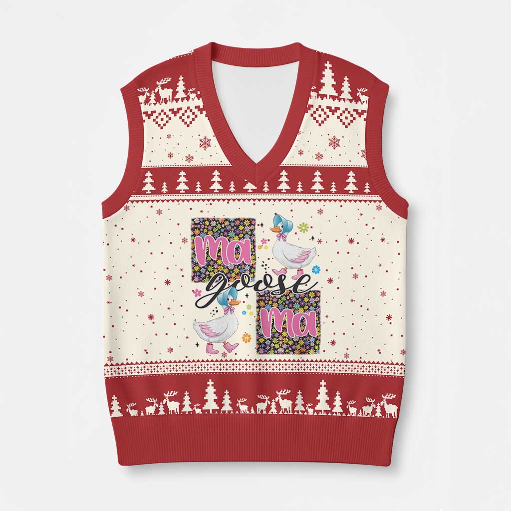 Floral Mama Goose V-Neck Knit Sweater Vest Coquette Vintage Aesthetic Geese Mom Mothers Day TS02 Beige Red Print Your Wear