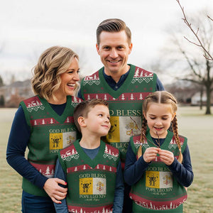 God Bless Pope Leo XIV V-Neck Knit Sweater Vest 267th Pope Vatican Flag TS02 Red Green Print Your Wear