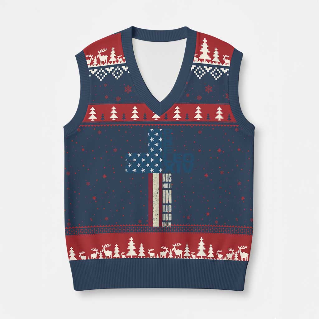 267th Pope Leo XIV V-Neck Knit Sweater Vest Nos Multi In Illo Uno Unum American Cross TS02 Navy Red Print Your Wear