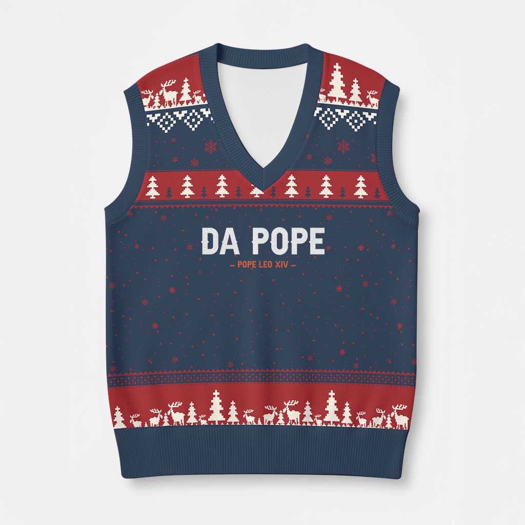 Da Pope Leo XIV V-Neck Knit Sweater Vest 267th Pope Catholic Chicago Pride TS02 Navy Red Print Your Wear