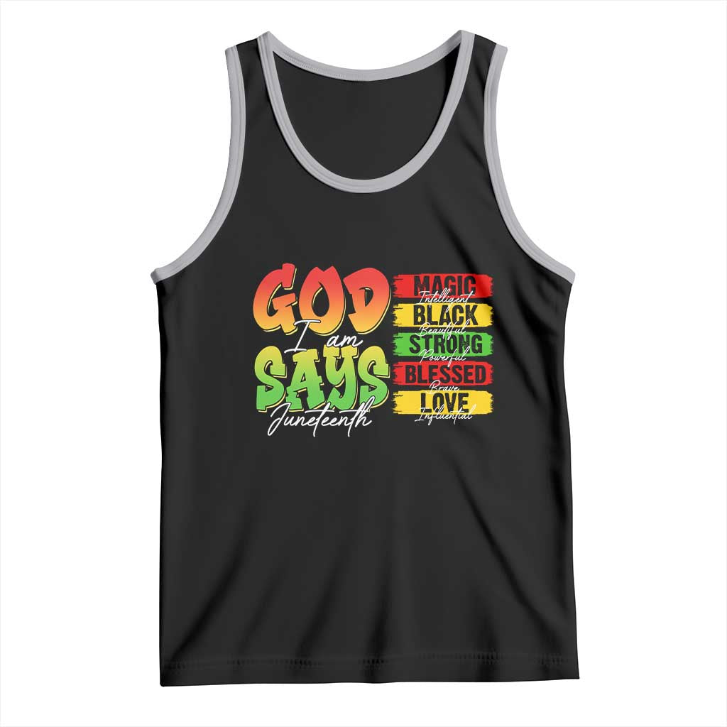 God Says I Am Tank Top Juneteenth Faith Black Excellence Affirmation Pan-African Colors TS02 Black Athletic Heather Print Your Wear