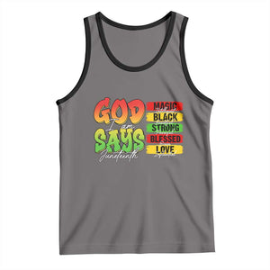 God Says I Am Tank Top Juneteenth Faith Black Excellence Affirmation Pan-African Colors TS02 Deep Heather Black Print Your Wear