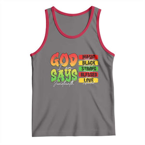 God Says I Am Tank Top Juneteenth Faith Black Excellence Affirmation Pan-African Colors TS02 Deep Heather Red Print Your Wear