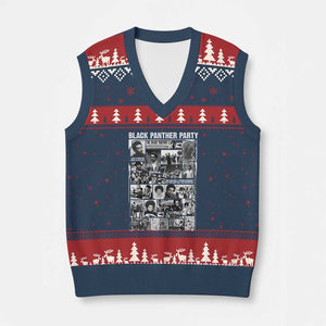 Black Panther Party Collage V-Neck Knit Sweater Vest Revolutionary Tribute to Huey P. Newton Movement Legacy TS02 Navy Red Print Your Wear