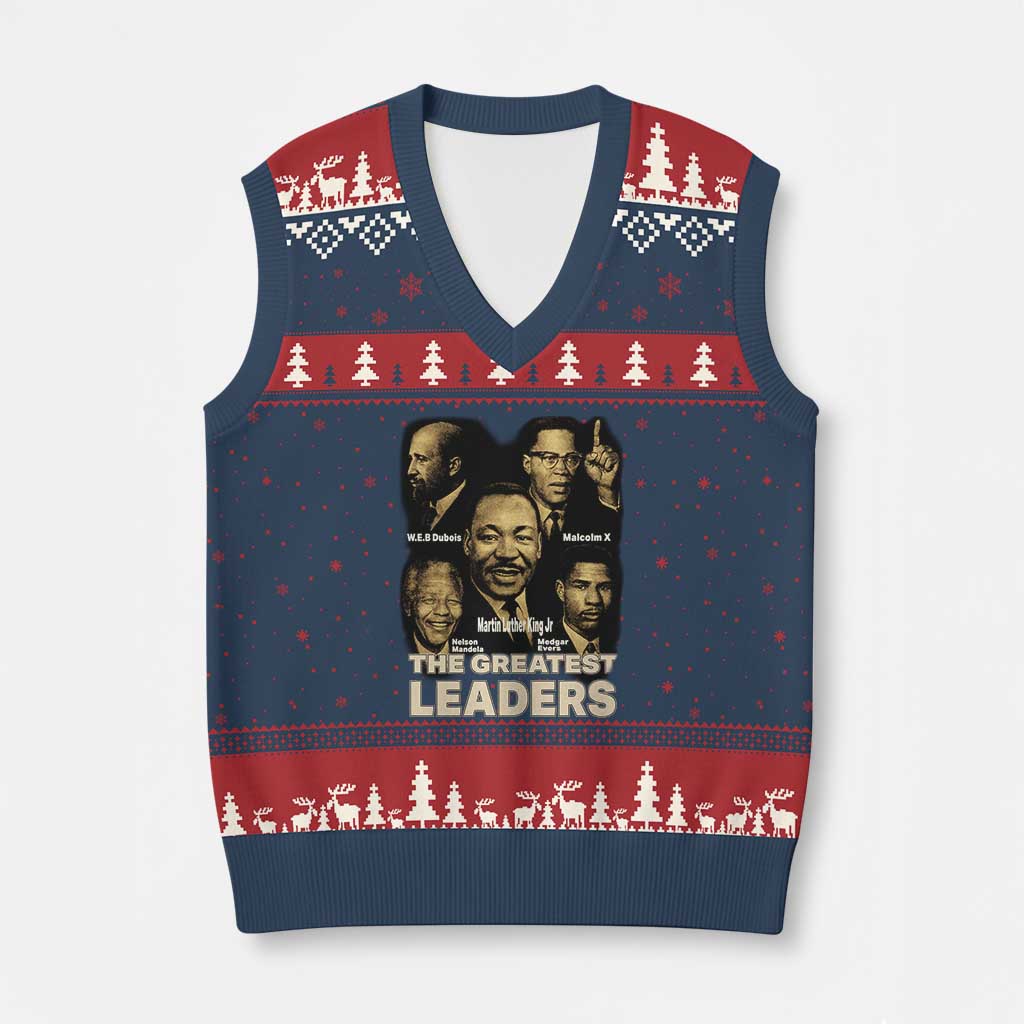 The Greatest Black Leaders Tribute V-Neck Knit Sweater Vest Civil Rights Icons Legacy TS02 Navy Red Print Your Wear
