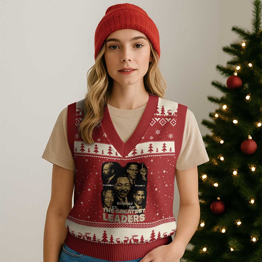 The Greatest Black Leaders Tribute V-Neck Knit Sweater Vest Civil Rights Icons Legacy TS02 Red Beige Print Your Wear