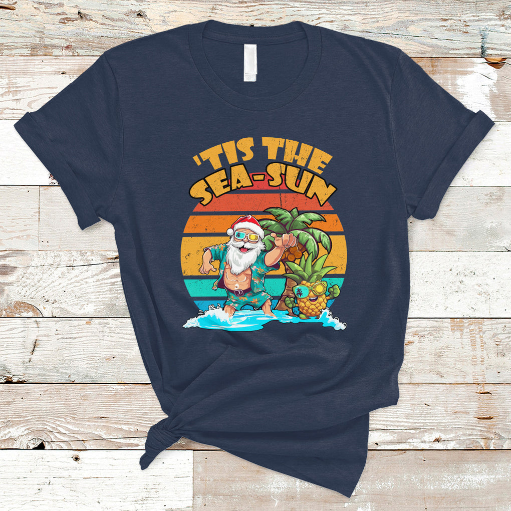 Tis The Sea-Sun Santa Beach Summer Season Christmas In July T Shirt TS02 Navy Printyourwear