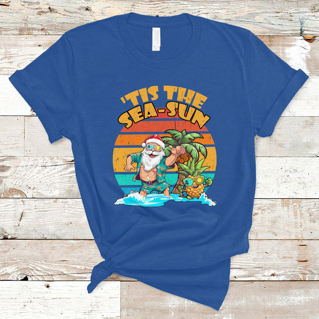 Tis The Sea-Sun Santa Beach Summer Season Christmas In July T Shirt TS02 Royal Blue Printyourwear