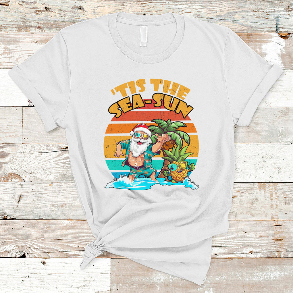 Tis The Sea-Sun Santa Beach Summer Season Christmas In July T Shirt TS02 White Printyourwear