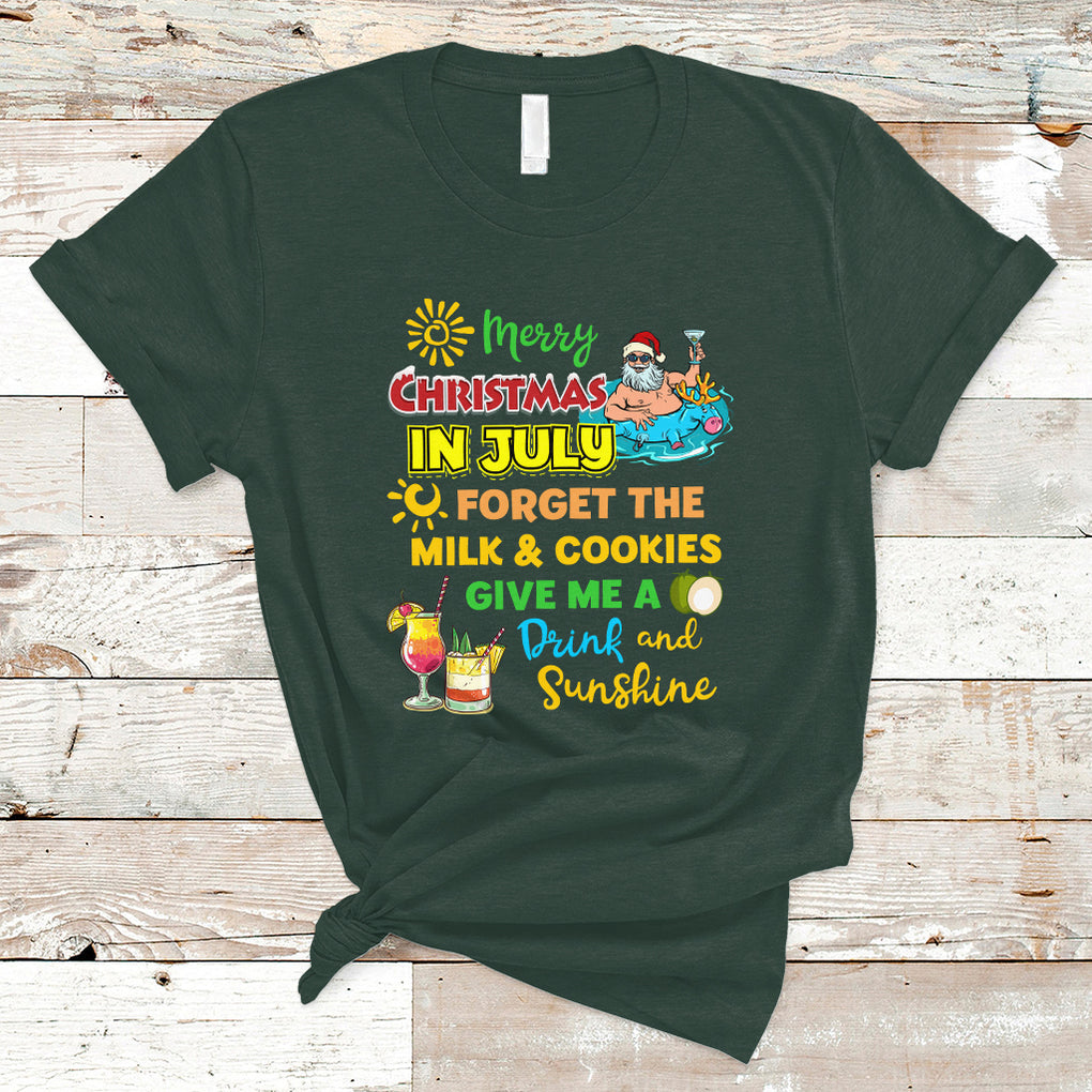 Merry Christmas In July Santa Summer Vacation Beach Party T Shirt TS02 Dark Forest Green Printyourwear