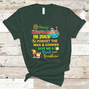 Merry Christmas In July Santa Summer Vacation Beach Party T Shirt TS02 Dark Forest Green Printyourwear