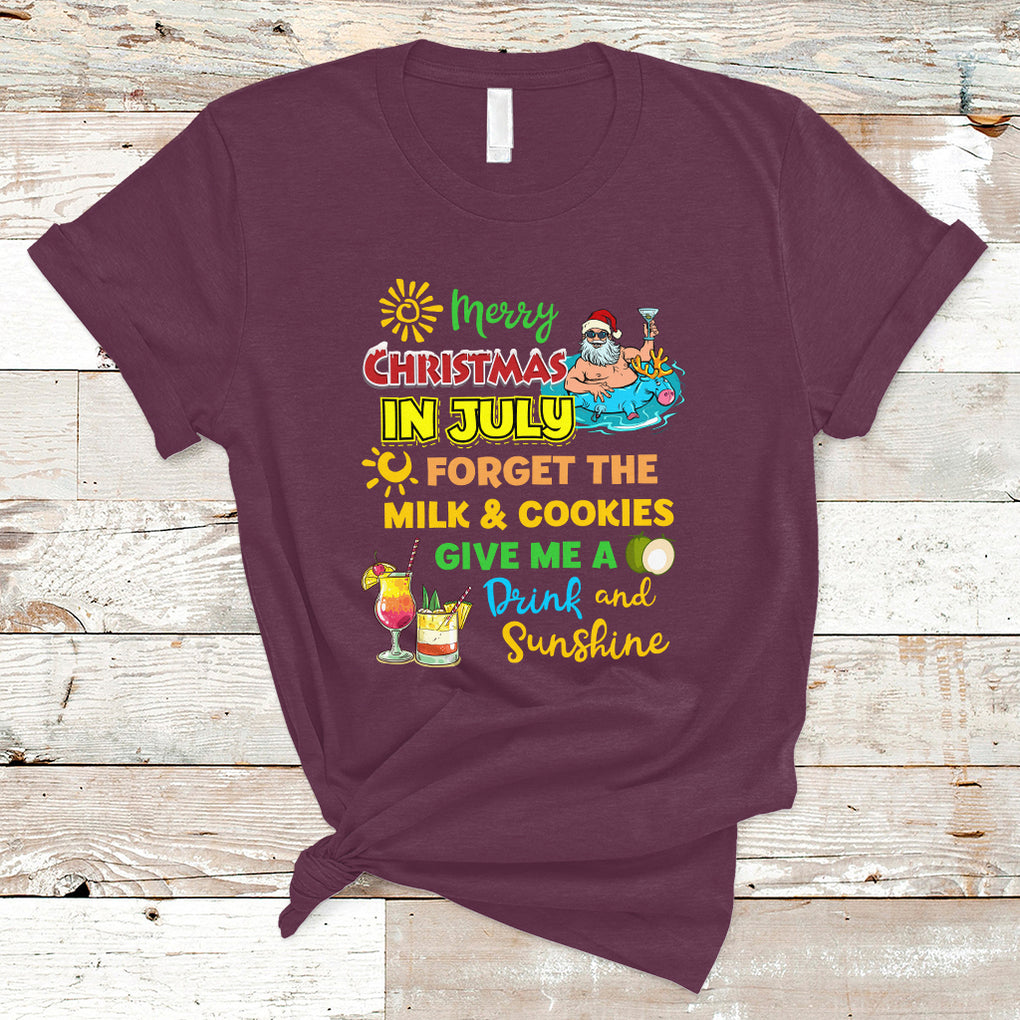 Merry Christmas In July Santa Summer Vacation Beach Party T Shirt TS02 Maroon Printyourwear