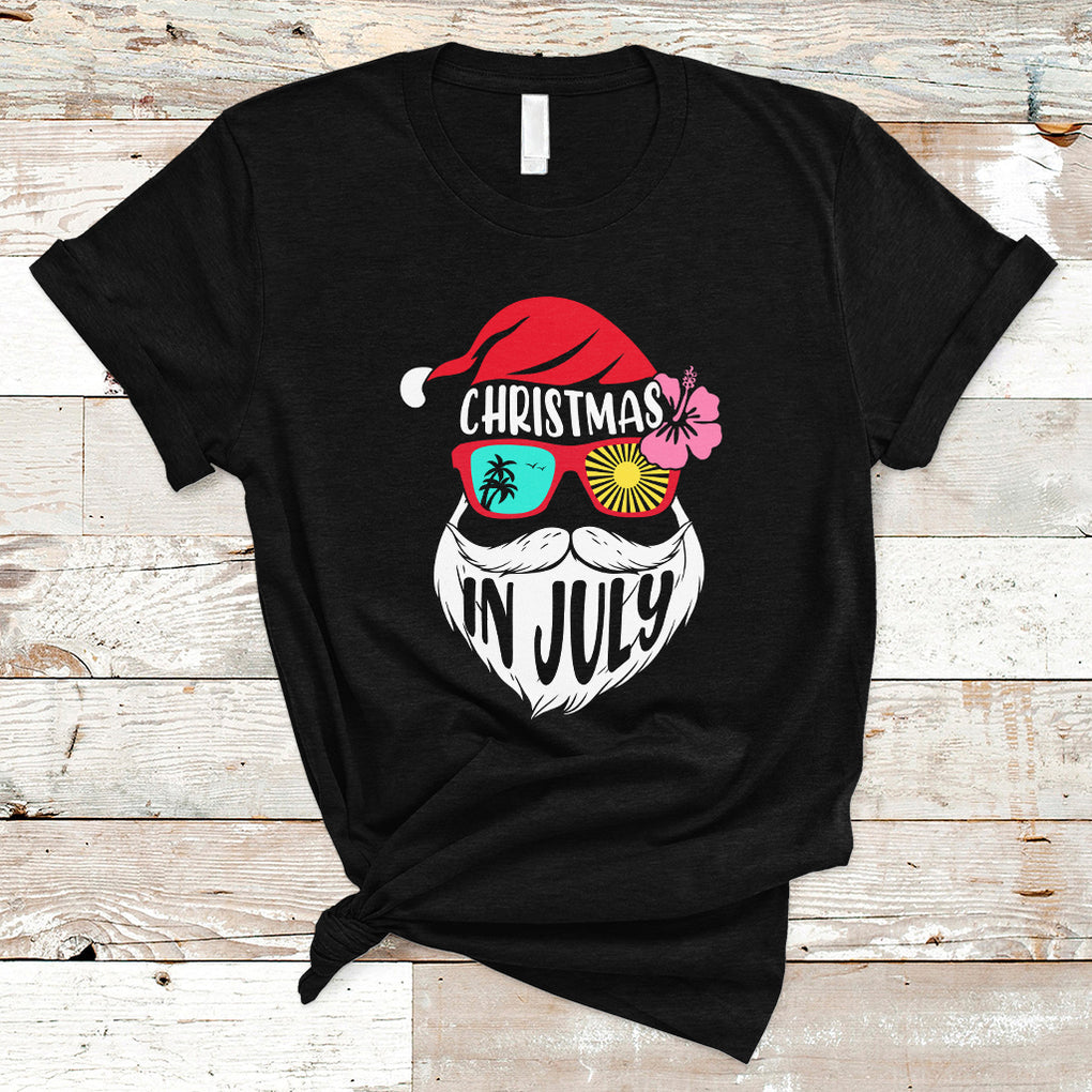 Funny Santa Christmas In July Beach Summer Vacation T Shirt TS02 Black Printyourwear