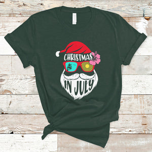 Funny Santa Christmas In July Beach Summer Vacation T Shirt TS02 Dark Forest Green Printyourwear