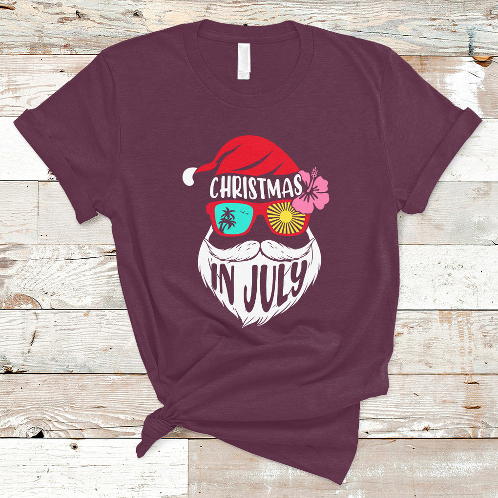 Funny Santa Christmas In July Beach Summer Vacation T Shirt TS02 Maroon Printyourwear