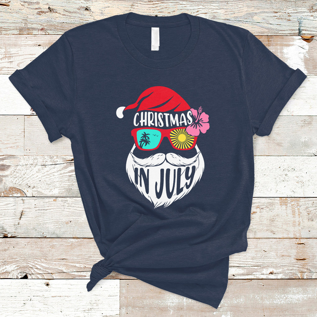 Funny Santa Christmas In July Beach Summer Vacation T Shirt TS02 Navy Printyourwear