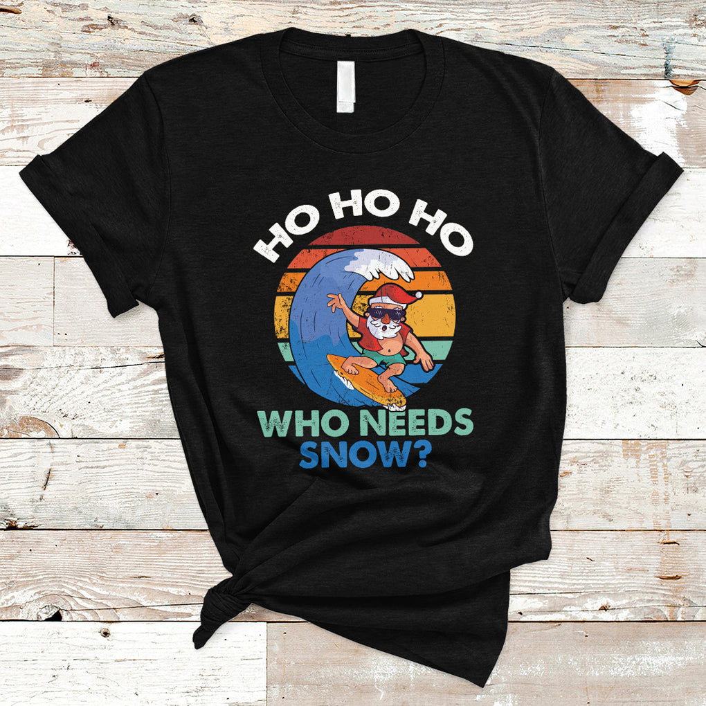 Funny Santa Surfing Christmas In July Summer Hawaii Beach T Shirt TS02 Black Printyourwear