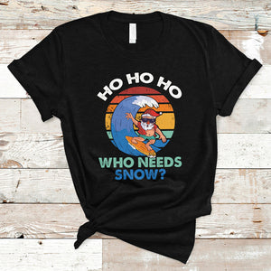 Funny Santa Surfing Christmas In July Summer Hawaii Beach T Shirt TS02 Black Printyourwear