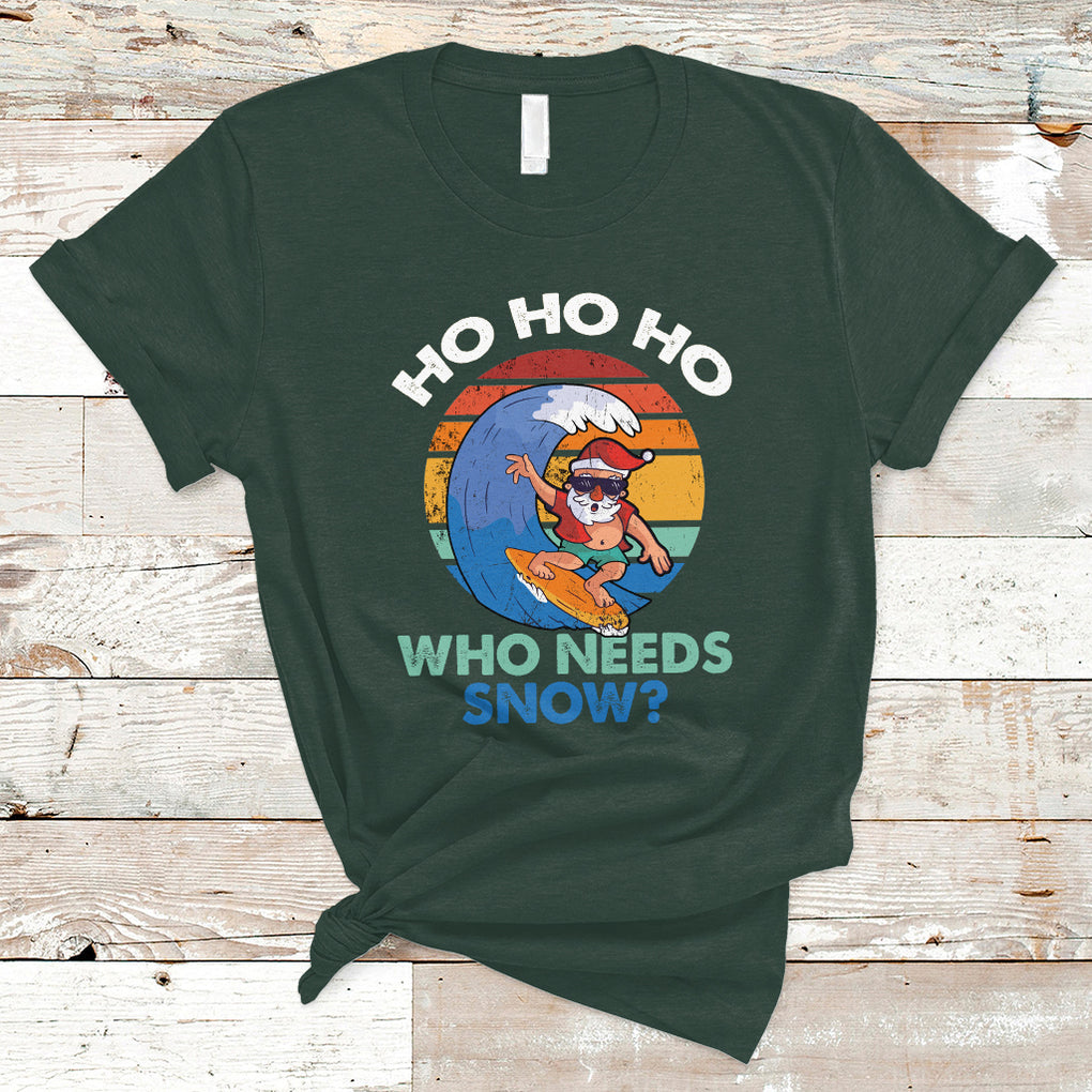 Funny Santa Surfing Christmas In July Summer Hawaii Beach T Shirt TS02 Dark Forest Green Printyourwear