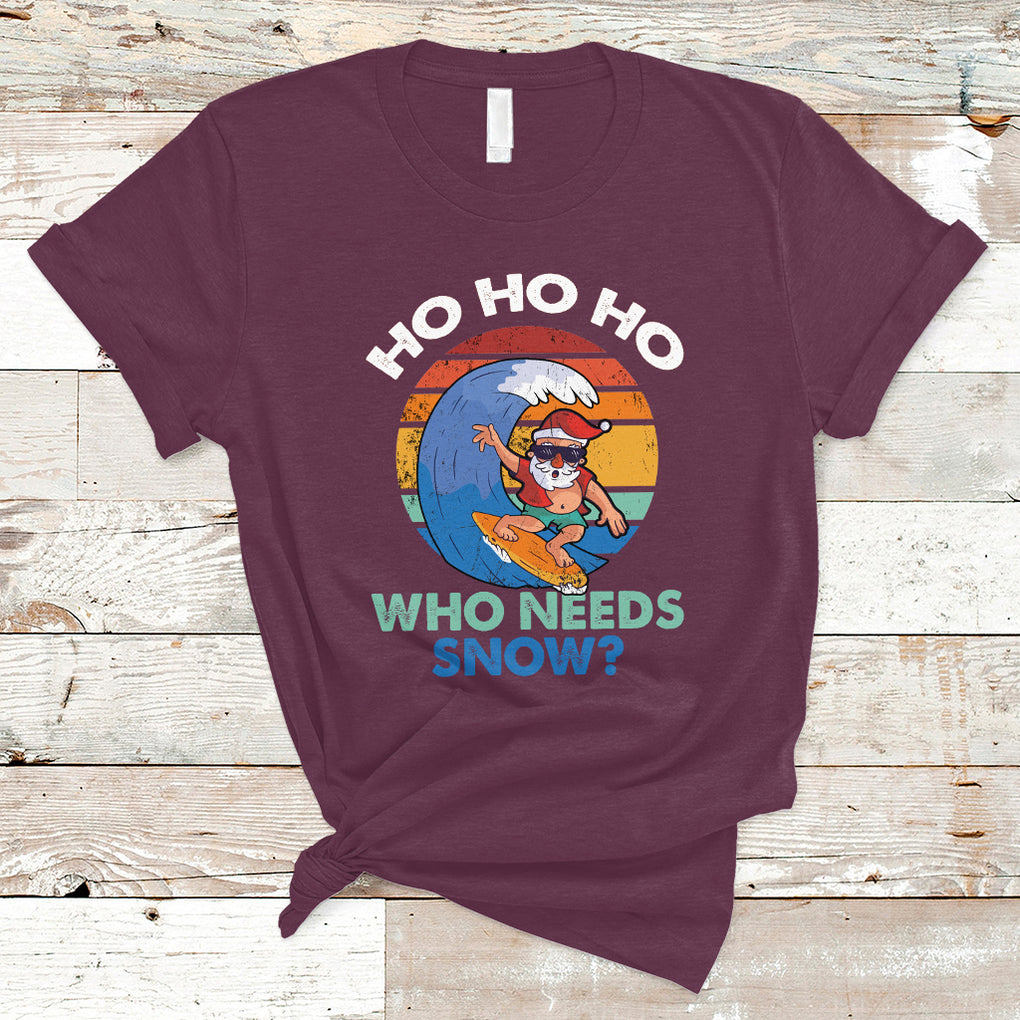 Funny Santa Surfing Christmas In July Summer Hawaii Beach T Shirt TS02 Maroon Printyourwear