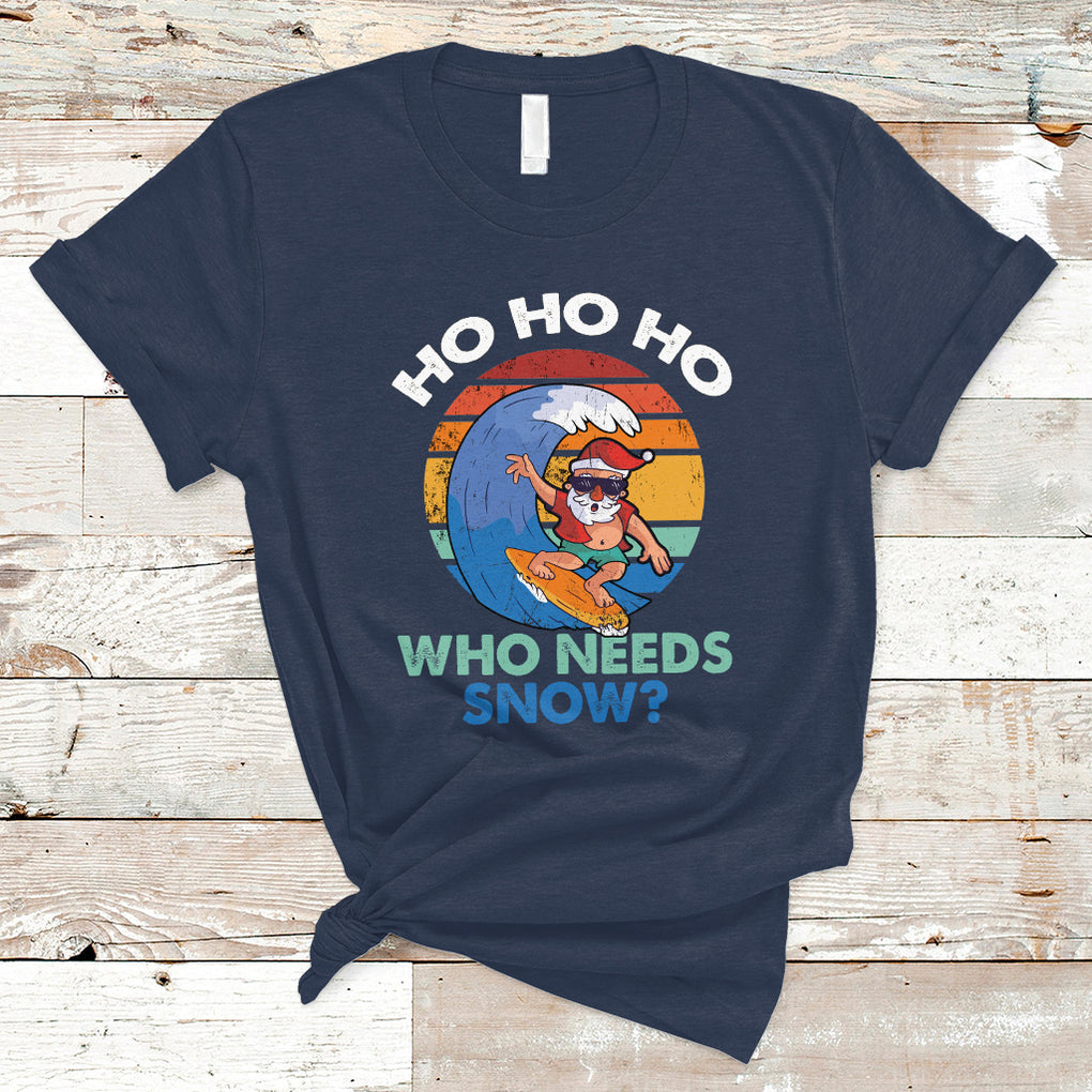 Funny Santa Surfing Christmas In July Summer Hawaii Beach T Shirt TS02 Navy Printyourwear