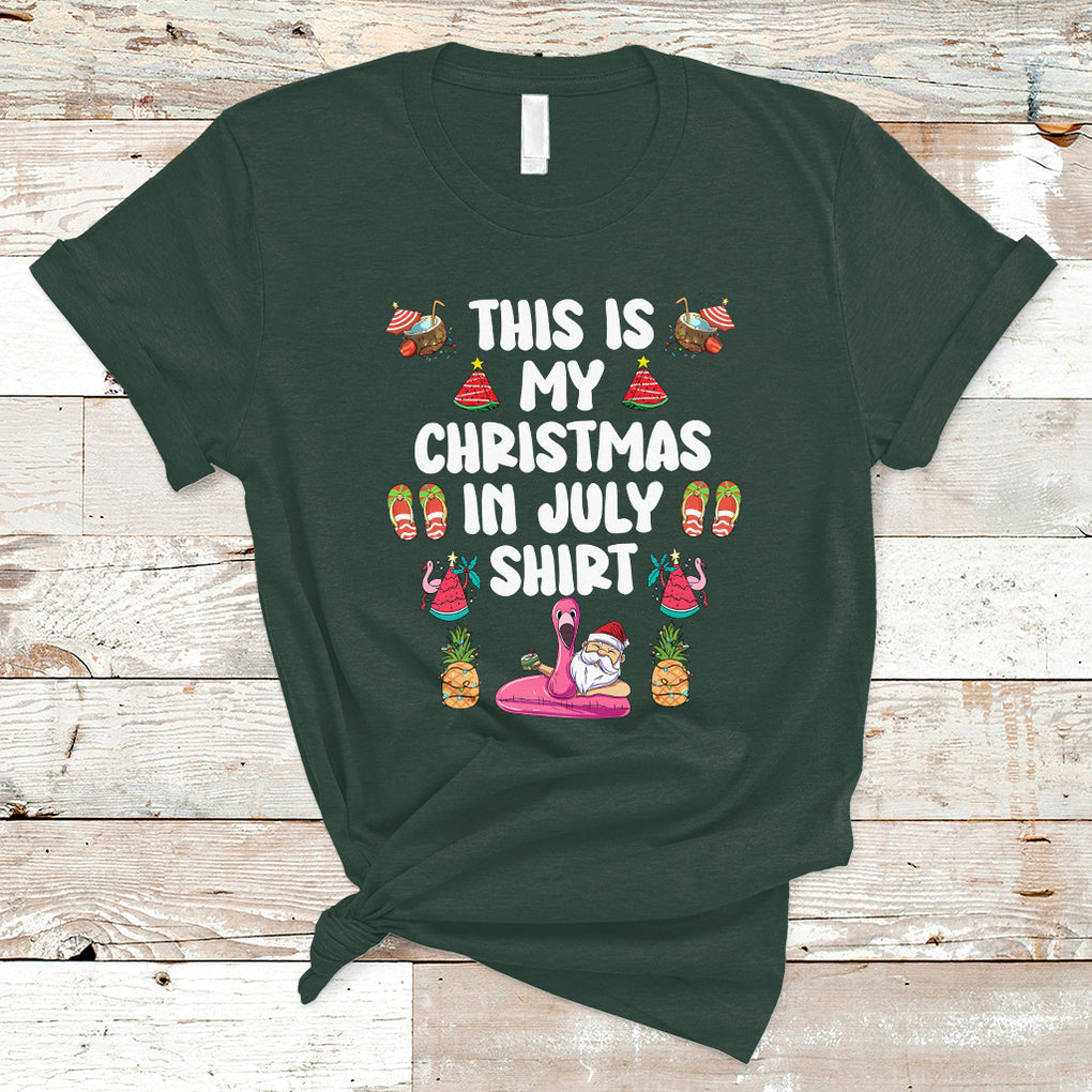 This Is My Christmas In July T Shirt Xmas Santa Summer Beach TS02 Dark Forest Green Printyourwear