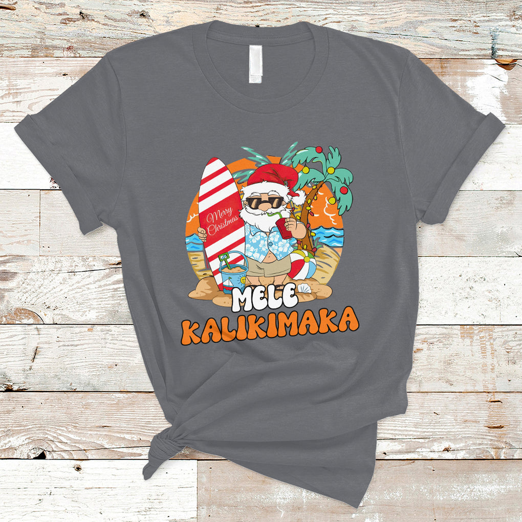 Mele Kalikimaka Palm Tree Hawaiian Santa Christmas In July T Shirt TS02 Charcoal Printyourwear
