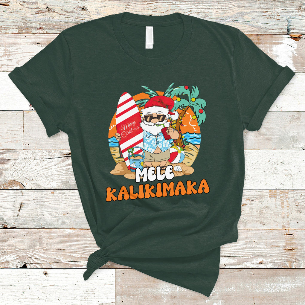 Mele Kalikimaka Palm Tree Hawaiian Santa Christmas In July T Shirt TS02 Dark Forest Green Printyourwear