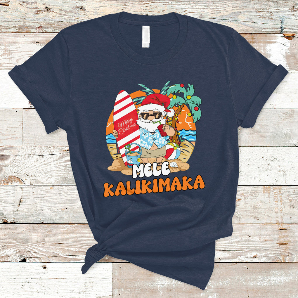 Mele Kalikimaka Palm Tree Hawaiian Santa Christmas In July T Shirt TS02 Navy Printyourwear