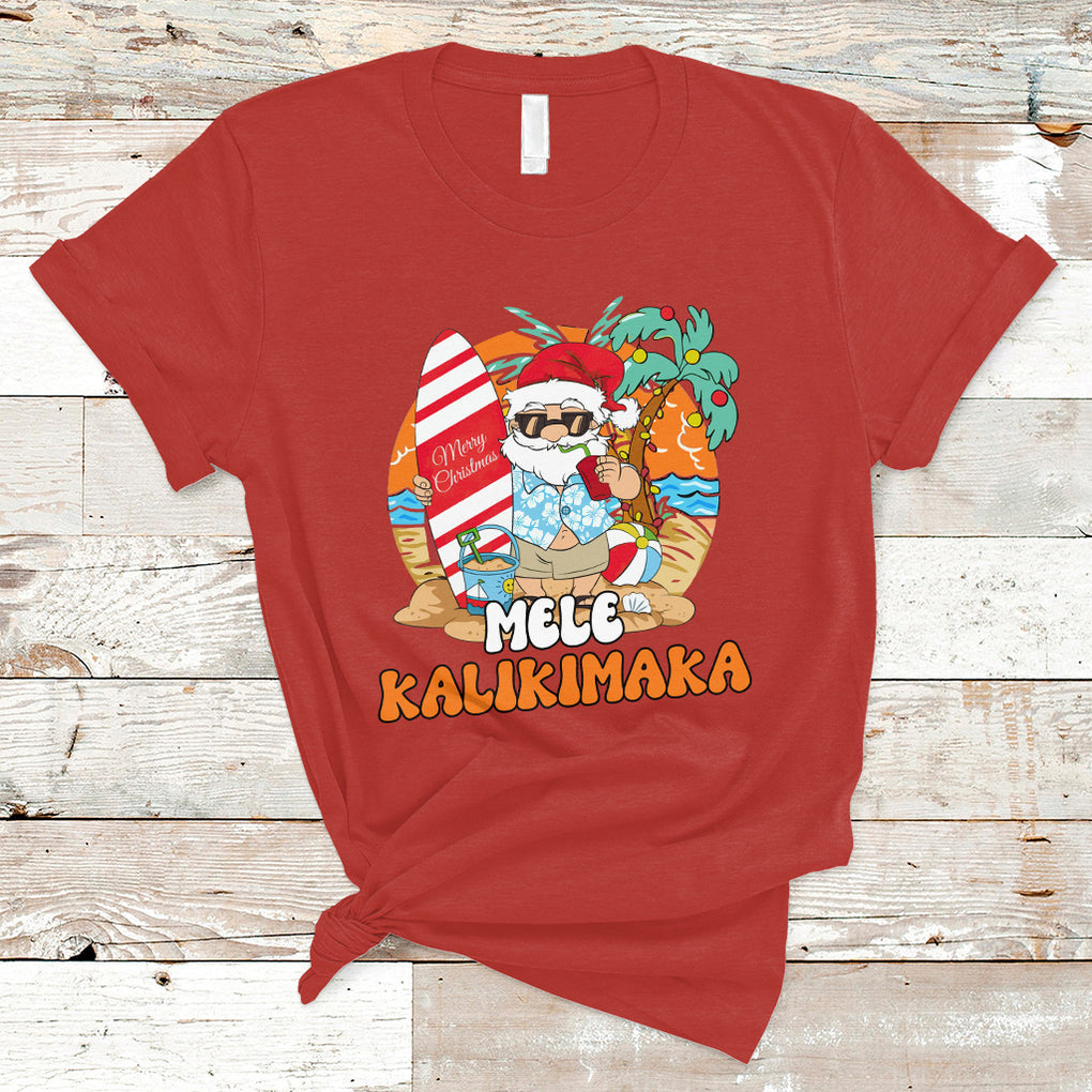 Mele Kalikimaka Palm Tree Hawaiian Santa Christmas In July T Shirt TS02 Red Printyourwear