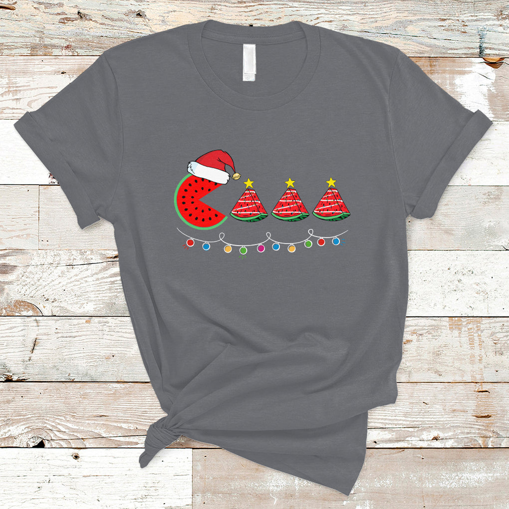 Lighting Santa Watermelon Pie Eating Christmas In July T Shirt TS02 Charcoal Printyourwear
