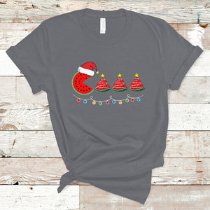 Lighting Santa Watermelon Pie Eating Christmas In July T Shirt TS02 Charcoal Printyourwear