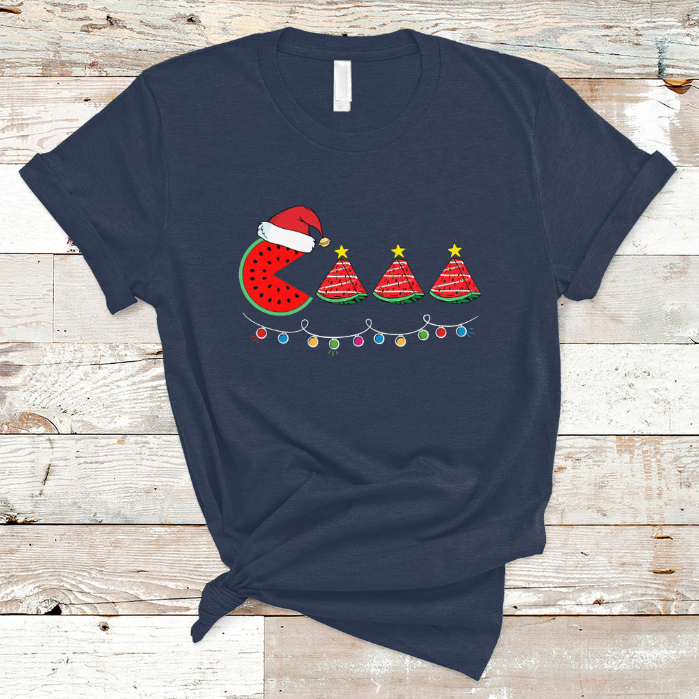 Lighting Santa Watermelon Pie Eating Christmas In July T Shirt TS02 Navy Printyourwear