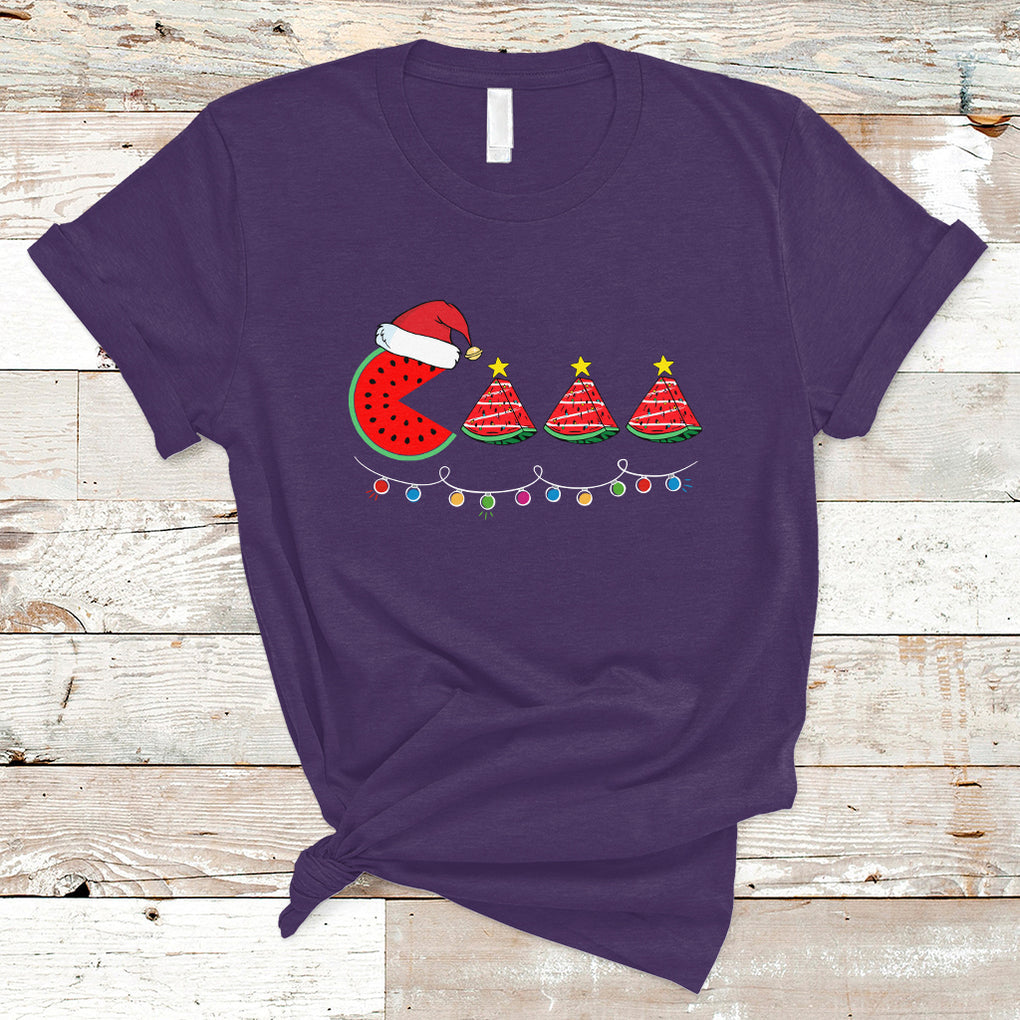 Lighting Santa Watermelon Pie Eating Christmas In July T Shirt TS02 Purple Printyourwear