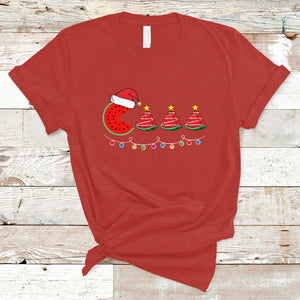 Lighting Santa Watermelon Pie Eating Christmas In July T Shirt TS02 Red Printyourwear
