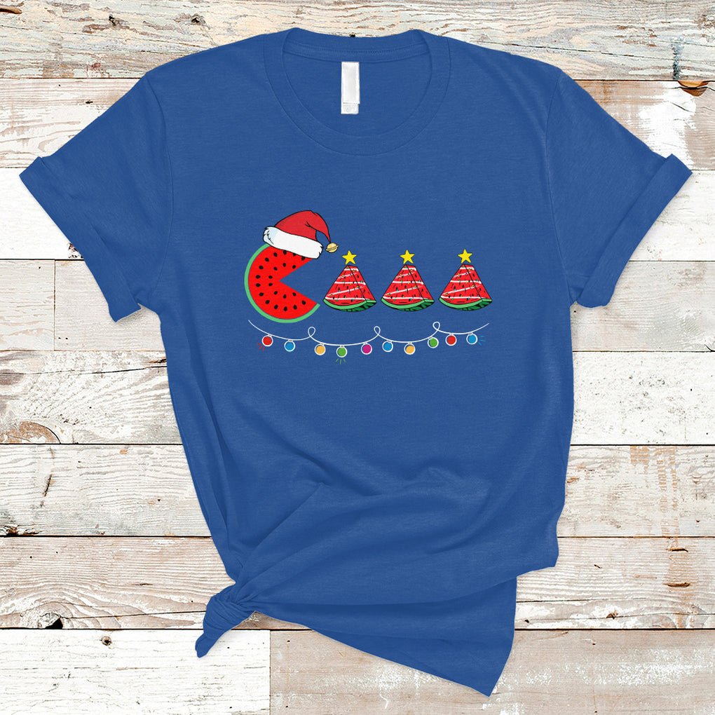 Lighting Santa Watermelon Pie Eating Christmas In July T Shirt TS02 Royal Blue Printyourwear