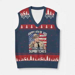 Happy 4th of July To All You Sumbitches Funny Sheriff V-Neck Knit Sweater Vest Retro Movie Quote Inspo Country Humor