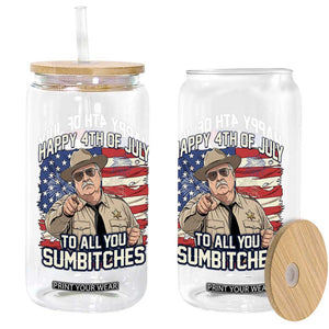 Happy 4th of July To All You Sumbitches Funny Sheriff Glass Can Retro Movie Quote Inspo Country Humor