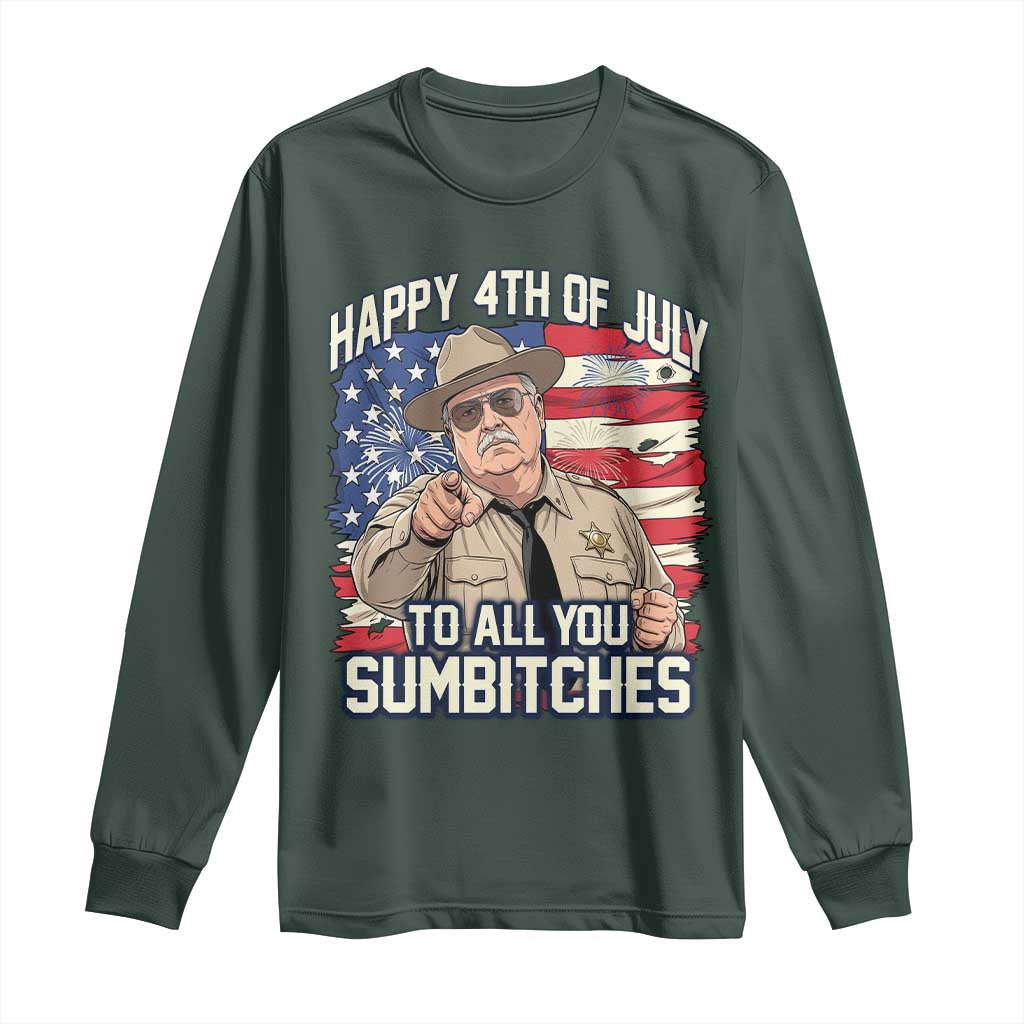 Happy 4th of July To All You Sumbitches Funny Sheriff Long Sleeve Shirt Retro Movie Quote Inspo Country Humor