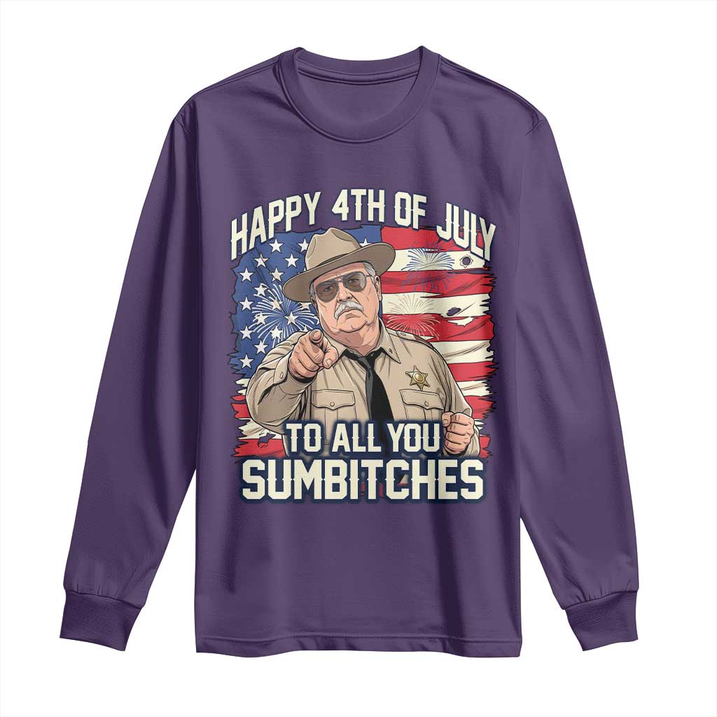 Happy 4th of July To All You Sumbitches Funny Sheriff Long Sleeve Shirt Retro Movie Quote Inspo Country Humor