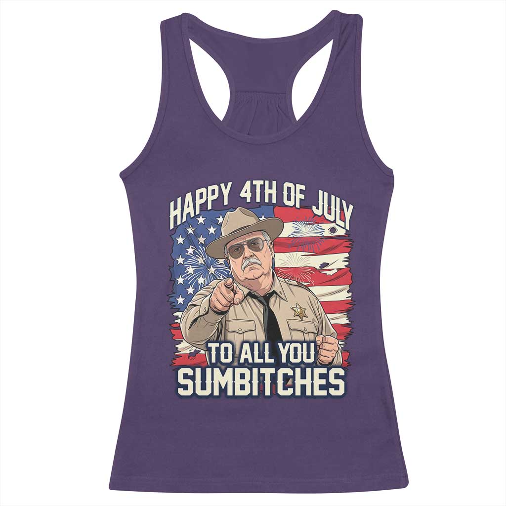 Happy 4th of July To All You Sumbitches Funny Sheriff Racerback Tank Top Retro Movie Quote Inspo Country Humor
