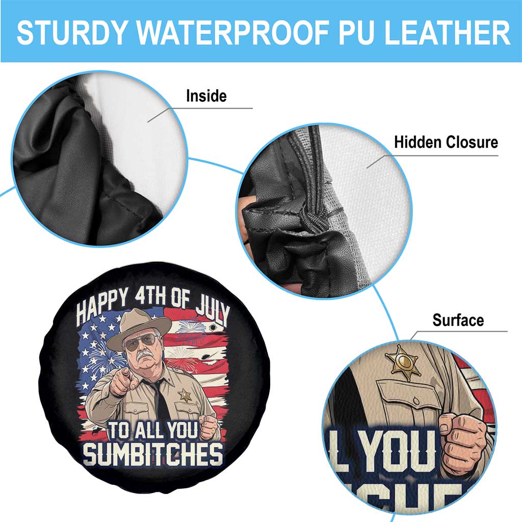 Happy 4th of July To All You Sumbitches Funny Sheriff Spare Tire Cover Retro Movie Quote Inspo Country Humor