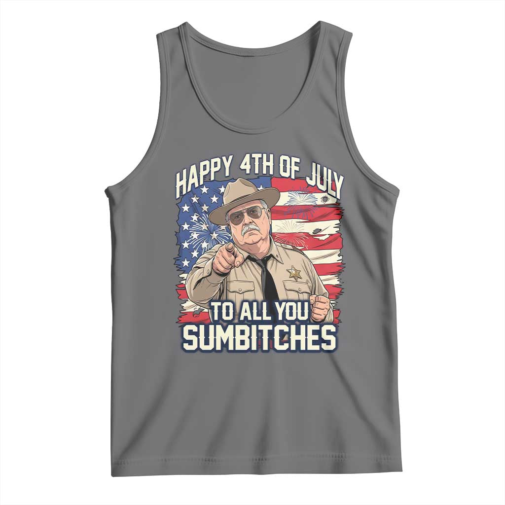Happy 4th of July To All You Sumbitches Funny Sheriff Tank Top Retro Movie Quote Inspo Country Humor